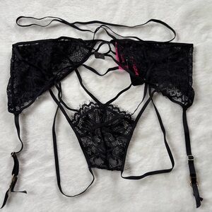 La Senza black lace garter pantie lingerie